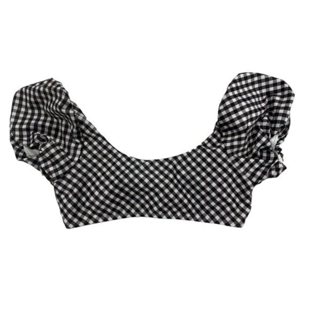 Raisins Girls Black & White Gingham Puff Sleeve Bikini Top Size 14